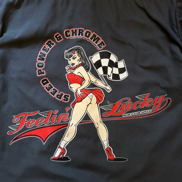 Dickies “Feelin’ Lucky” Pin-Up Racing Work Shirt – Speed Power & Chrome Graphic - Picture 6 of 8